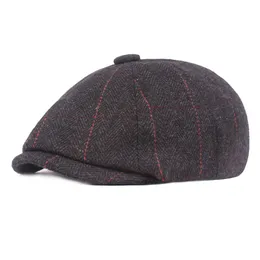 Menshattar Plaid Newsboy Caps Retro Basker unisex Classic Stripe åttkantig CAP Autumn Winter Woolen Felt Peaked Painter Cap