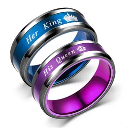 Bandringar kontrast färg kung drottning krona ring rostfritt stål par kvinnor män engagemang bröllop mode smycken gåva kommer och dr dhonf