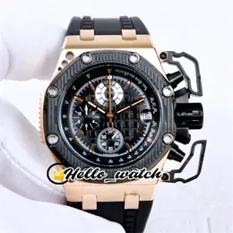 3A New Oak 26165 Miyota Quartz Chronograph Mens Watch Black Texture Dial Two Tone Rose Gold Steel Rubber Watches Sport Watches Hel230v