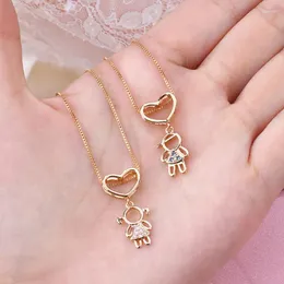 Collane con ciondolo 2 pz/set Famiglia Amore Mamma Papà Figlio Figlia Collana Ragazza Ragazzo Fascino Cuore Cubic Zirconia Coppia Gioielli Regalo