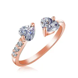 Bandringe Verstellbarer Ring für Frauen Doppelherz Zirkon 4 Farbe Offener Finger Vorschlag Hochzeitsgeschenk Modeschmuck Drop Lieferung DHDWL