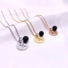 Pendant Necklaces Lava Stone Letter Necklace Disc Initial Name Stainless Steel Alphabet Dainty Essential Oil Diffuser