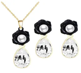 Brincos de colar de cristal de lágrima de pérola preta, conjunto de joias de noiva, joias baratas de alta qualidade para mulheres 800069208056