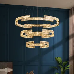 Kolye lambaları Oturma Odası için Modern Kristal Avize Altın Yüzük Lüks Yüzükler Parlaklık Avizeleri Ev Deco Yemek Yatak Odası