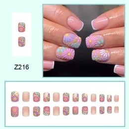 False Nails 24pcs/set french Fake Firecl with Flower Full Cover Nail for Womenで押します