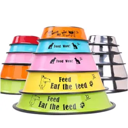 Dog Bowls Feeders Candy Color Cartoon Stainless Steel Pet Cat Food Water Feed Bowl Accessories Drop Delivery Home Garden Supplies Dh8Mg