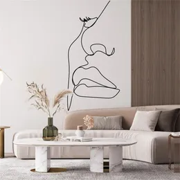 One Line Art Woman Face Wall Sticker Interiör Hemdekoration Rum Beauty Salon Spa Shop Decor Decals Creative Design Mural