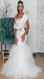 2021 Plus Size Arabic Aso Ebi Sexy Mermaid Crystals Wedding Gowns Strapless Satin Tulle Bridal Dresses ZJ4664747366