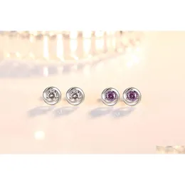 Stud Flower Rotating Love Earrings Purple Crystal For Women Fashion Peony Rose Ear Lady Accessories Drop Delivery Jewelry Dhmem