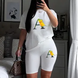 Women's Two Piece Pants Summer Women Sport Joggers Shorts Two Piece Sets Flowers Printed White T-Shirts Shorts Suits Short Sleeve Outfit Tracksuits 230606