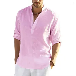 Camisas casuais masculinas Baju Atasan Lengan Panjang Pria Katun Kasual Longgar Warna Polos Linho 2023