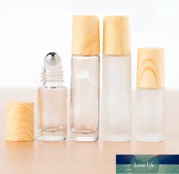 5ml 10ml Kaliteli Buzlu Cam Silindir Şişesi Bambu Ahşap Baskı Gibi Uçucu Yağ Örnek Parfüm Rulosu Şişe Koku Şişeleri Çelik Top