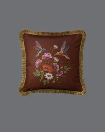 Luxury pillow case designer Signage classic pattern Double-sided Bird Flowers printing tassel edge pillowcase cushion cover Christmas Decoration gift