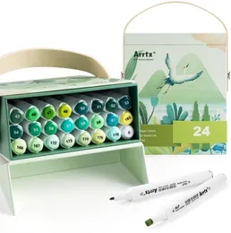 Arrtx ALP Green Tone 24 Colors Alcohol Marker Pen Dual Tips Markers Perfect for Painting Tree Grass Leaves Forest Plants 201213798072
