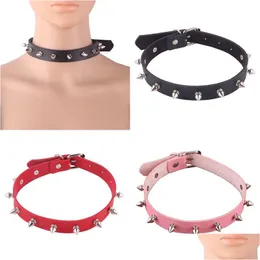 Chokers Sexy Gothic Pink Spiked Punk Choker Collar With Spikes Rivets Women Men Studded Chocker Necklace Goth Jewelry Drop Delivery Dheoz