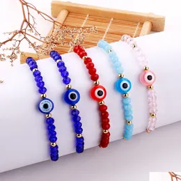 Charm Bilezikler Türk Mavi Kristal Kötü Göz Kadınlar El Yapımı Cam Boncuklar Zincirler Şanslı Mücevher Aksesuarları Moda Çift Bracele Dh08t