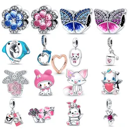 925 Sterling Silver Dangle Charm Bracelet Cute Pink Girl Fashion DIY Pandora Bracelet Pendant Pearl Silver Jewelry Free Delivery
