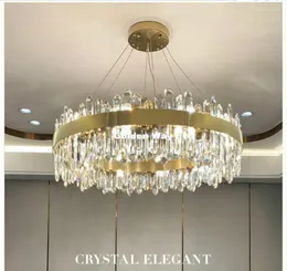 Pendant Lamps Modern LED K9 Crystal Lights Nordic Europe Style AC Hanging Lamp For Dining Room Round Brass Color Lighting