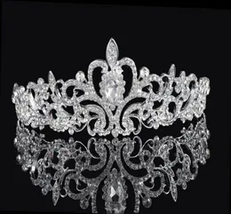 Lśniące kryształy z koralikami korony ślubne 2016 Bridal Crystal Veil Tiara Crown Headband Hair Akcesoria Party Wedding Tiara9332436