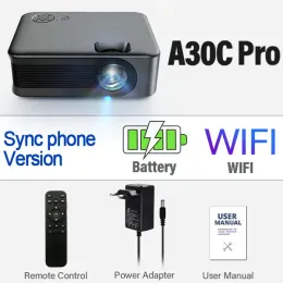 MINI Projetor AUN A30C Pro Projetores de bateria Cinema Espelho Telefone LED Projetor de vídeo para casa Vídeo 4K
