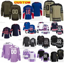 C2604 Custom Camo Fights Cancer Trockeeck Hockey Jerseys Chytil Miller Lafreniere Kakko Panarin Kreider Zibanejad Fox Jacob Trouba Kane Tarasenko Shesterkin Lundq