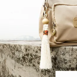 Nyckelringar DIY Weave Tassel Bag hänger Handgjorda knutpärlor Keychain Fashion Jewelry Will och Sandy Drop Delivery DHC6N