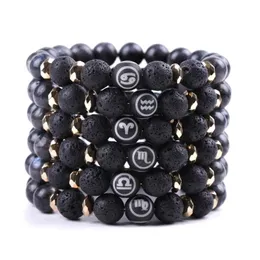 Beaded Black Natural Stone Strands Twee Constell Bracelet Horoscope Sign Beads Bracelets For Women Men Fashion Jewelry Will And Sand Dhmdl