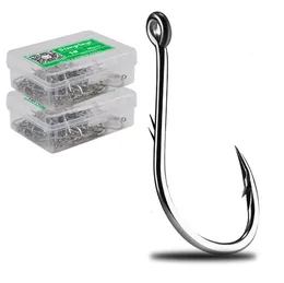 Fiskekrokar 50pcsbox taggade högkolstål Sea Worm Carp Single Circle Hook Set Fly Accessories Tackle Fishhook 230606