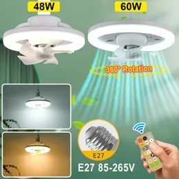 Ceiling Fan Light 48/60W 3-Speed Cooling Fan Ceiling Light Remote Control E27 Lamp Holder 3-gear Dimmable Electric Fan Lamp
