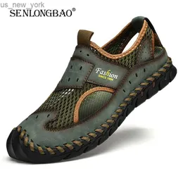 Gran oferta de sandalias de verano para hombre, sandalias de playa antideslizantes para exteriores para hombre, zapatos de cuero genuino hechos a mano para hombre, sandalias de moda para hombre L230518