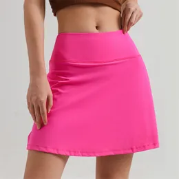 lu Sport da donna Gonne da yoga Pantaloncini da allenamento Gonna da golf da tennis pieghettata con cerniera Gonna corta da fitness anti esposizione con tasca A1011