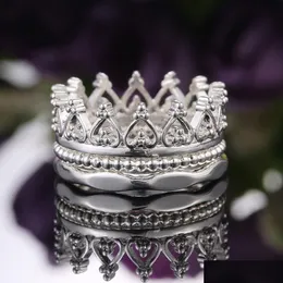Anelli a fascia Sier Crown Ring 3 In1 Knuckle staccabile Regalo gioielli moda donna Will And Sandy Drop Delivery Dhemz