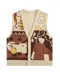 Kvinnors västar vintage tröja väst Cardigan stickad V-ringad ärmlös solid kvinnlig vår Autumn Casual School Teen Girl Japanese Preppy