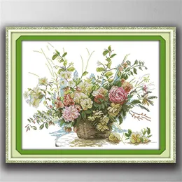 The rose flower basket home decor paintings Handmade Cross Stitch Embroidery Needlework sets counted print on canvas DMC 14CT 13040