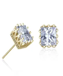 18K Gold Silver Plated Men Zircon Crystal Square Stud Earrings Hollow Out Crown Men Cheap Earrings for Male Boy Cool Jewelry Whole7028078