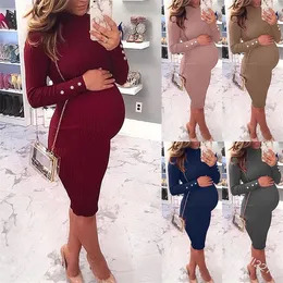Maternity Dresses Plus size dresses button long sleeve solid color Sexy tight jersey dress for maternity pregnancy clothes 230605
