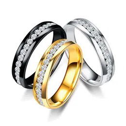 Bandringe Edelstahl Diamant Ring Kristall Verlobung Hochzeit Einfache Reihe Gold Frauen Modeschmuck Will und Sandy Drop Lieferung Dhqls