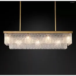 Żyrandole Lampy LED GLACE Prostokątne nowoczesne mosiężne chromowanie szklane szklane wiszące do sufitu do salonu Lober