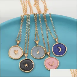 Pendant Necklaces Simple Stars Moon Heart Fashion Women Alloy Long Chains Round Love Necklace Jewelry For Girls Drop Delivery Pendant Dhfd6