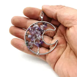 Bohemia Natural Crushed Stone Amethyst Tree of Life Pendant Necklace for Women New Handmade Wire Wrapped Natural Stone Necklace