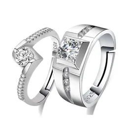 Solitaire Ring Kubieke Zirkoon Diamant Verstelbare Sier Engagement Bruidspaar Ringen Heren Vrouwen Will And Sandy Mode-sieraden Drop De Dh9Kn