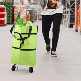 Shopping Bags Trolley Bag Folding Wheels Pull Cart Pouches Food Organizer