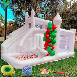 Ticari Mini Düğün Şişirilebilir Bouncer Bouncy Castle Beyaz Sarma Evi Combo Slide Ball Çukuru Çocuklar İçin