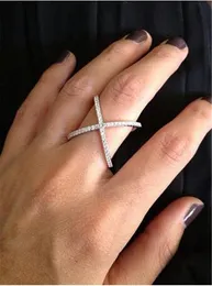 Vintage Cross X Shape Crystal Rings For Women 925 Sterling silver Micro Inlay Paved Zirconia Party Dating Statement Jewelry Gift