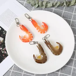 Creative Cartoon Simulated Fresh Shrimp Food Model Keychain for Women Men Seafood Series Car Bag Accessories Key Ring