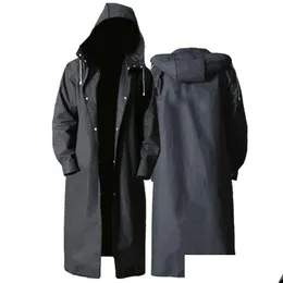 Raincoats Adt Long Raincoat Men Women Impermeable Rainwear Eva Black Outdoor Hiking Travel Waterproof Hooded Rain Coat Poncho Thicke Dhazg