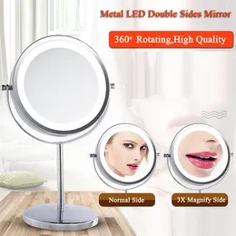 Nice Metal Frame Round 360 Degree Rotating LED Makeup Mirrors Desk Table Makeup Mirror Double Sides Magnify Mirror 6inch&7inch2433
