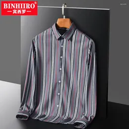 Men's Casual Shirts BINHIIRO Men's Striped Long-Sleeved Shirt Korean Version Of The Trend Slim Handsome Spring Autumn Business Lapel Top