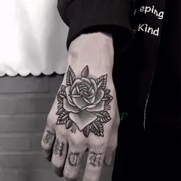 Tatuagens temporárias à prova d'água adesivo de tatuagem rosa flor mão nas costas tatuagem arte flash tatuagem falsas para mulheres homens 230606