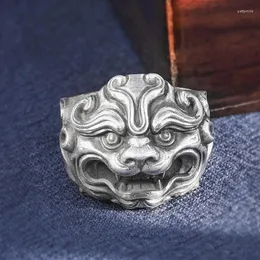 Cluster Rings Solid 999 Sterling Silver Thai Retro Biker MENS Men Handmade Lion Ring Jewelry Gift A4780